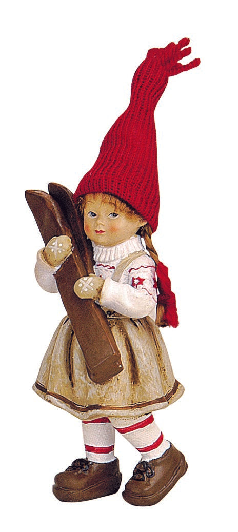 Bambini sciatori in resina con berretto invernale in tessuto rosso